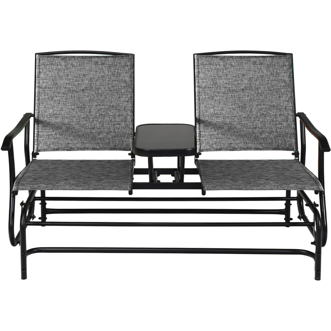 Patio 2-Person Glider Rocking Char Loveseat Garden w/ Tempered Glass Table Grey Image 5