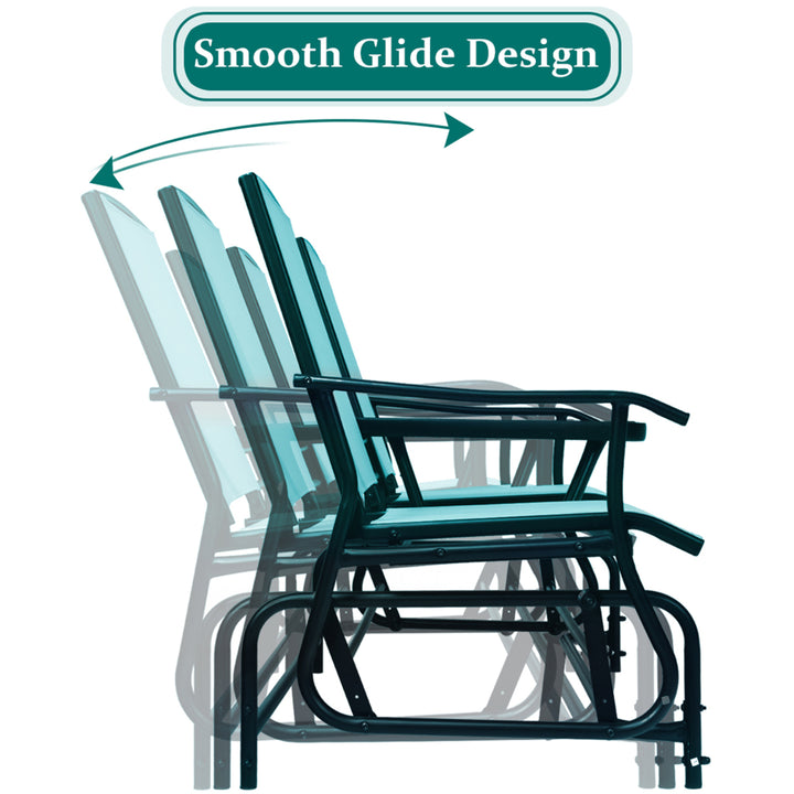 Patio 2-Person Glider Rocking Char Loveseat Garden w/ Tempered Glass Table Turquoise Image 7