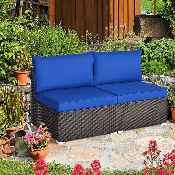 2PCS Patio Sectional Armless Sofas Rattan Furniture Set Outdoor w/ Cushions Image 1