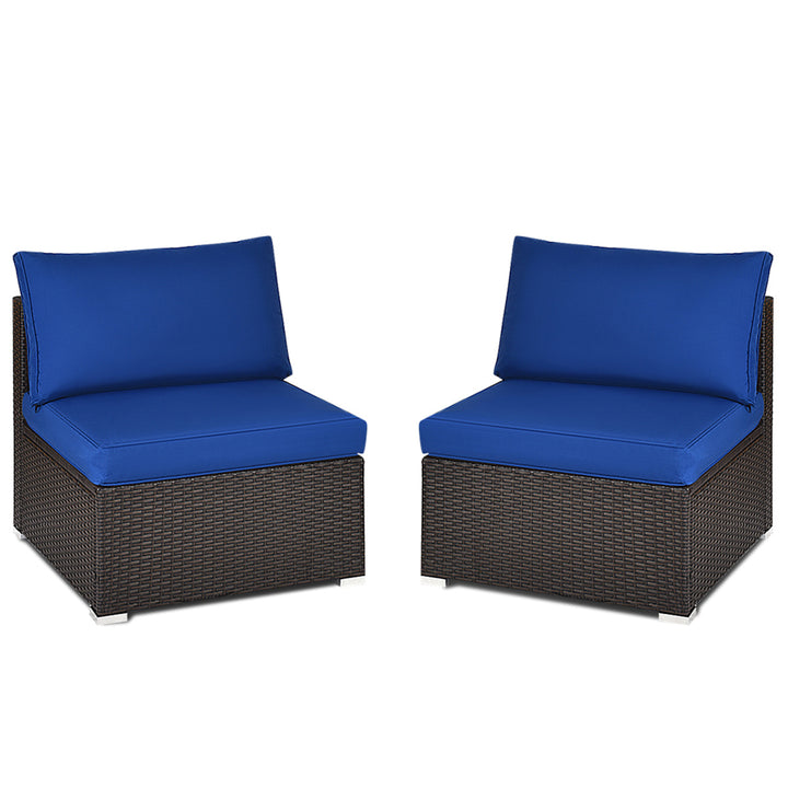 2PCS Patio Sectional Armless Sofas Rattan Furniture Set Outdoor w/ Cushions Image 2