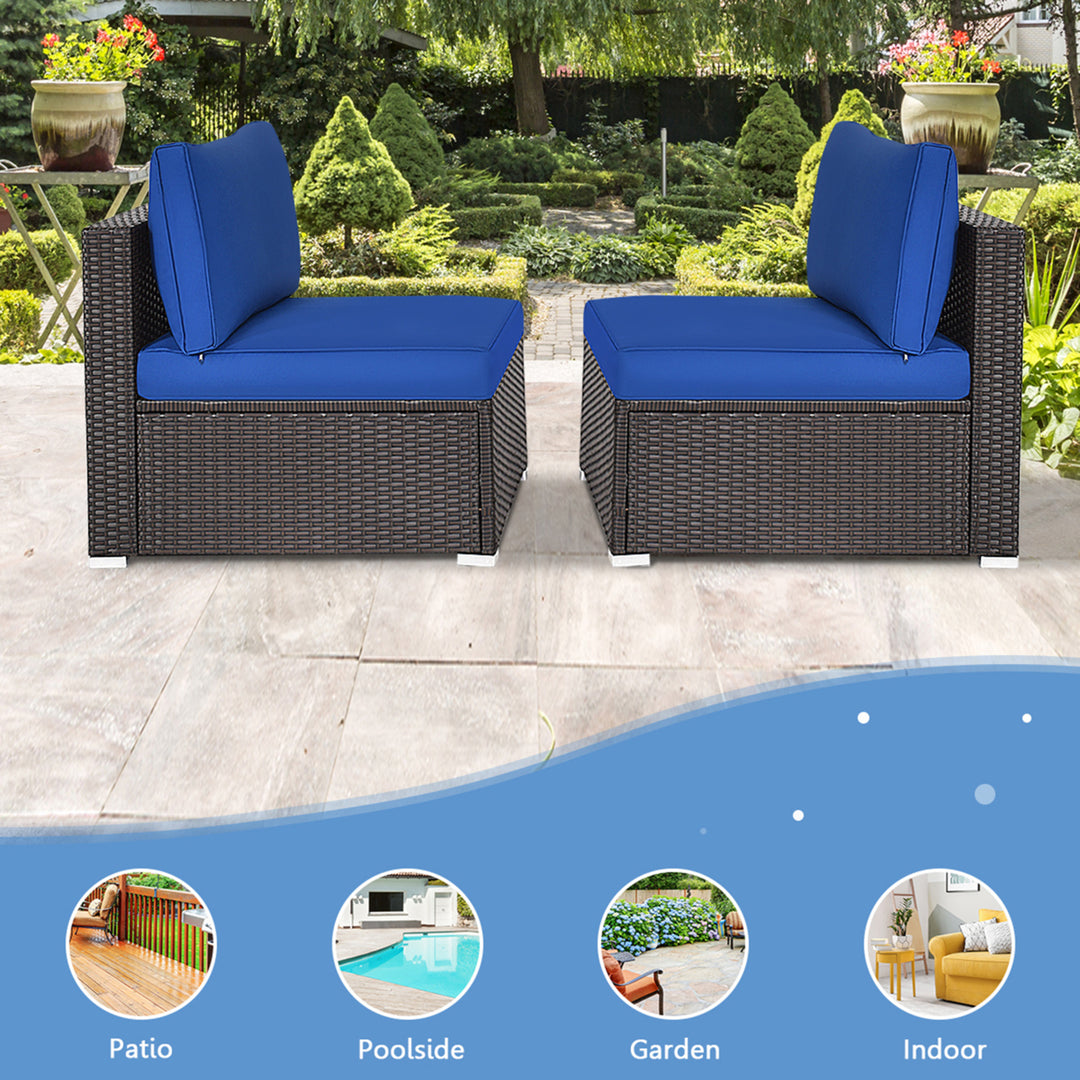 2PCS Patio Sectional Armless Sofas Rattan Furniture Set Outdoor w/ Cushions Image 6