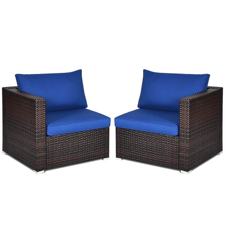 2PCS Rattan Corner Sofa Set Patio Outdoor Furniture Set w/ 4 Navy Cushions Image 6