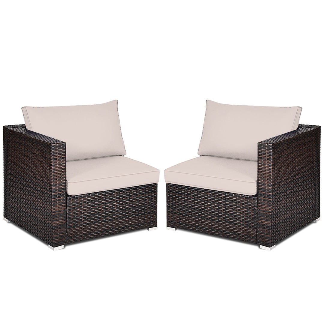 2PCS Rattan Corner Sofa Set Patio Outdoor Furniture Set w/ 4 Beige Cushions Image 6