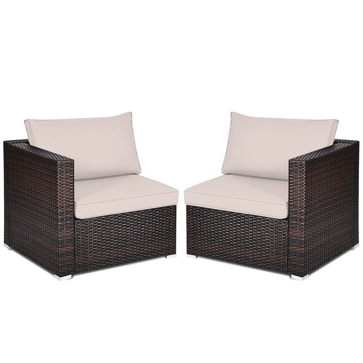 2PCS Rattan Corner Sofa Set Patio Outdoor Furniture Set w/ 4 Beige Cushions Image 6