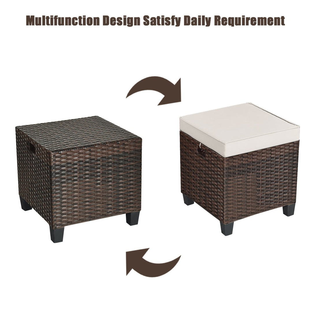 Set of 2 Patio Wicker Rattan Ottoman Footrest Garden Outdoor w/ Cushion Image 8