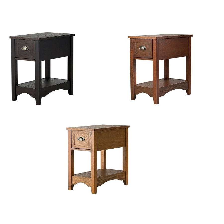 Contemporary Chair Side End Table Compact Table w/ Drawer Nightstand Espresso/Tawny/Walnut Image 1