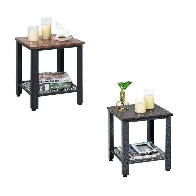 Industrial End Table 2-Tier Side Table W/Storage Shelf Rustic Sofa Table Image 1