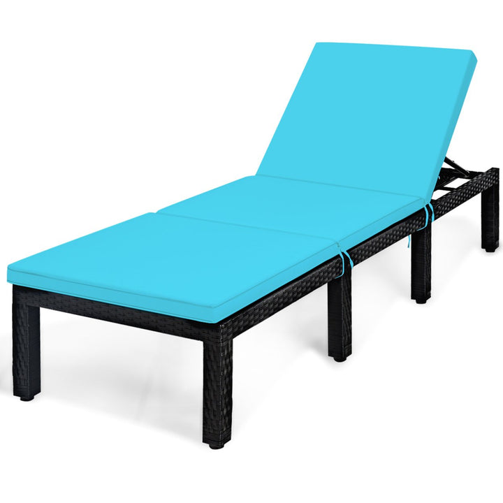 2PCS Adjustable Rattan Patio Chaise Lounge Chair Couch w/ Turquoise Cushion Image 7