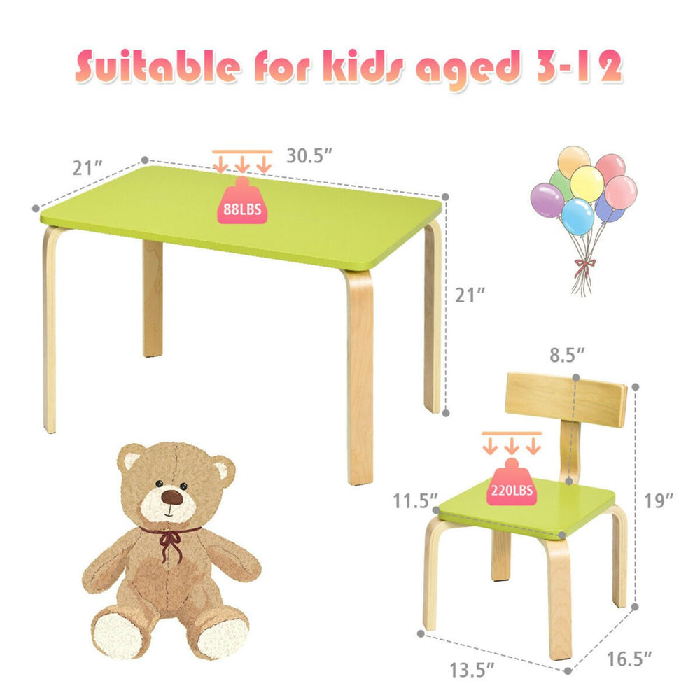 3 Piece Kids Wooden Table and 2 Chairs Set Children Art Activity Desk Furniture Image 2