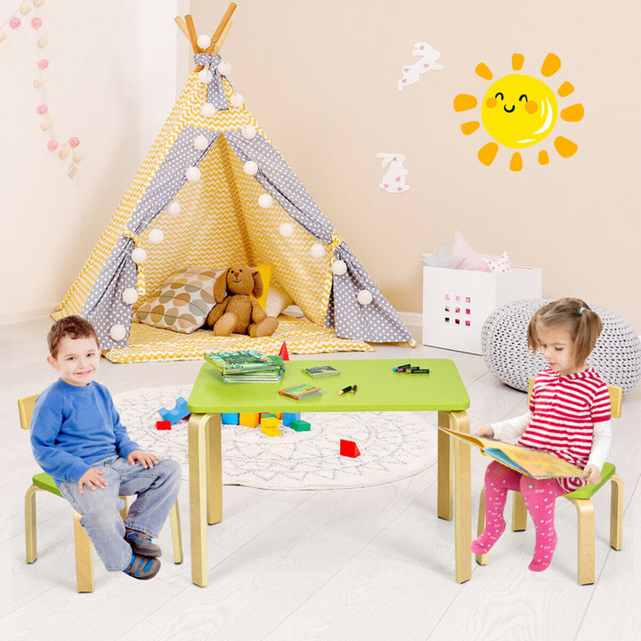 3 Piece Kids Wooden Table and 2 Chairs Set Children Art Activity Desk Furniture Image 3