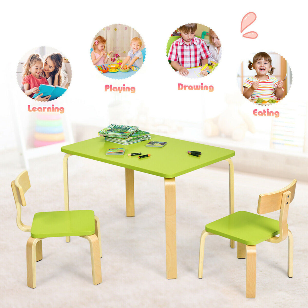 3 Piece Kids Wooden Table and 2 Chairs Set Children Art Activity Desk Furniture Image 9