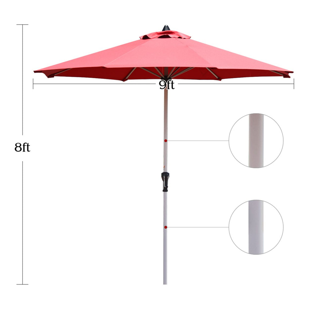 9Ft Patio Outdoor Umbrella Market Table Umbrella w/ Crank 8 Ribs Burgundy Image 2