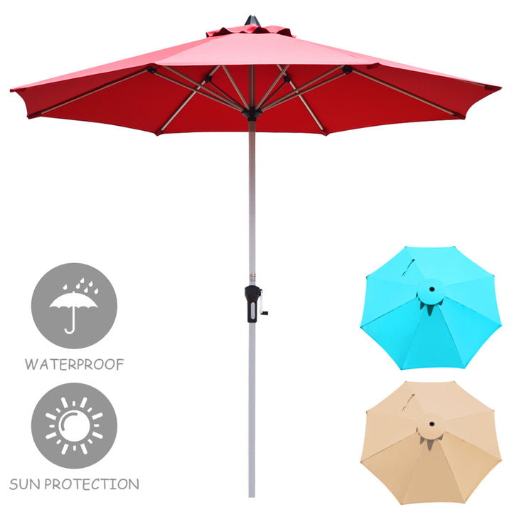 9Ft Patio Outdoor Umbrella Market Table Umbrella w/ Crank 8 Ribs Burgundy Image 3