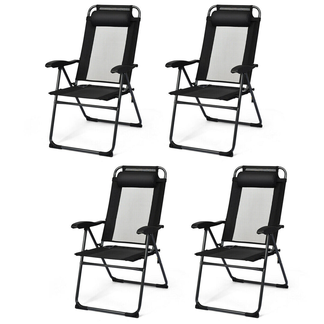 4PC Folding Chairs Adjustable Reclining Chairs with Headrest Patio Garden Black Image 1