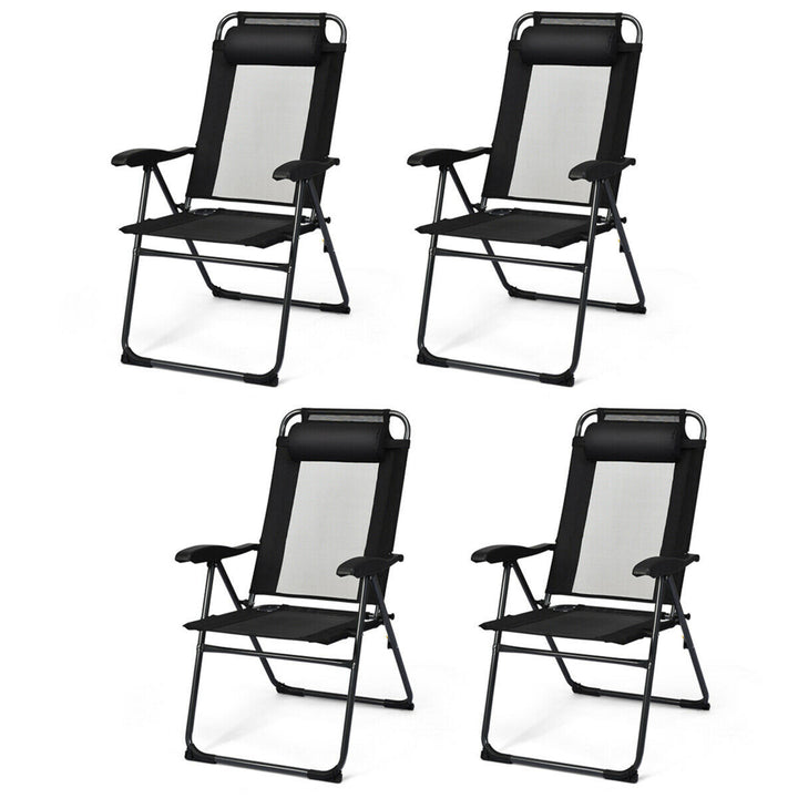 4PC Folding Chairs Adjustable Reclining Chairs with Headrest Patio Garden Black Image 1