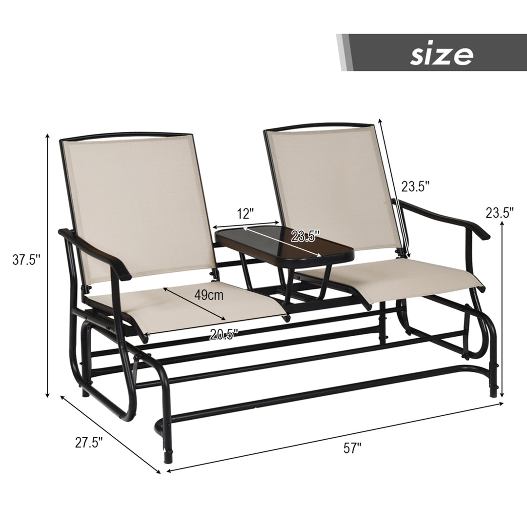 Patio 2-Person Glider Rocking Char Loveseat Garden w/ Tempered Glass Table Image 3