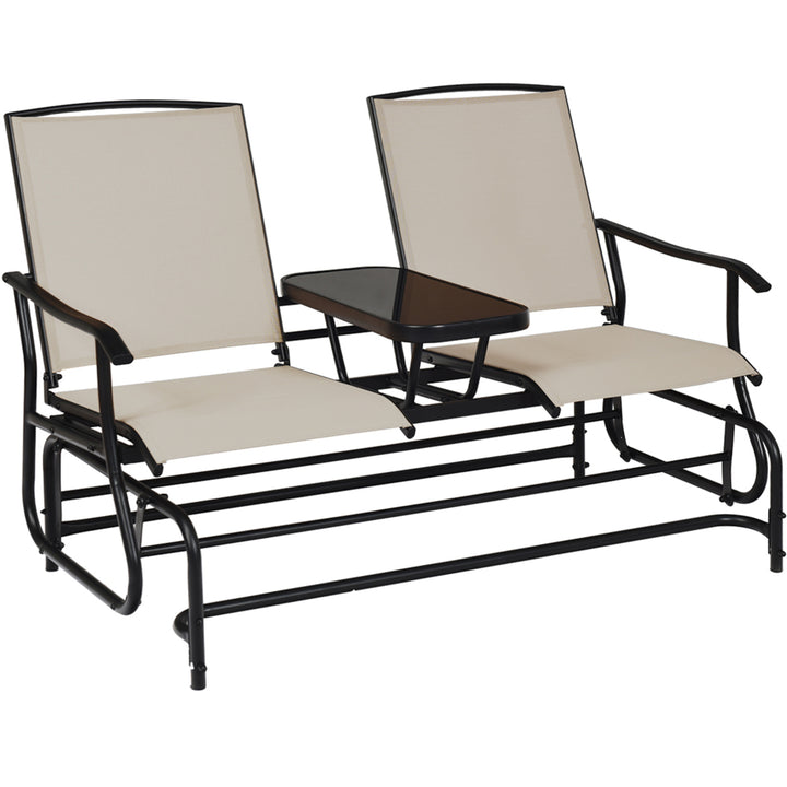 Patio 2-Person Glider Rocking Char Loveseat Garden w/ Tempered Glass Table Image 2