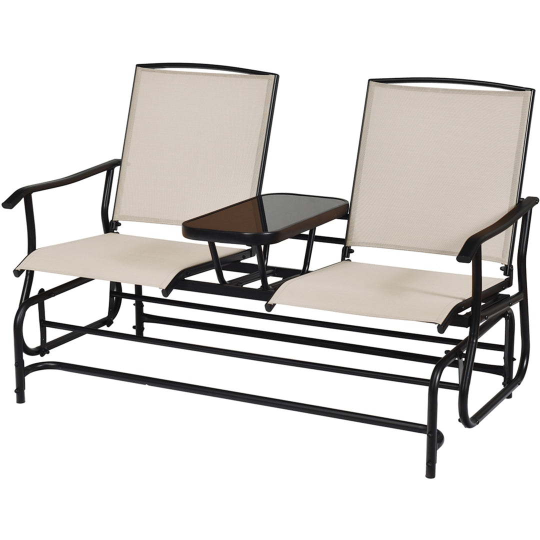 Patio 2-Person Glider Rocking Char Loveseat Garden w/ Tempered Glass Table Image 4