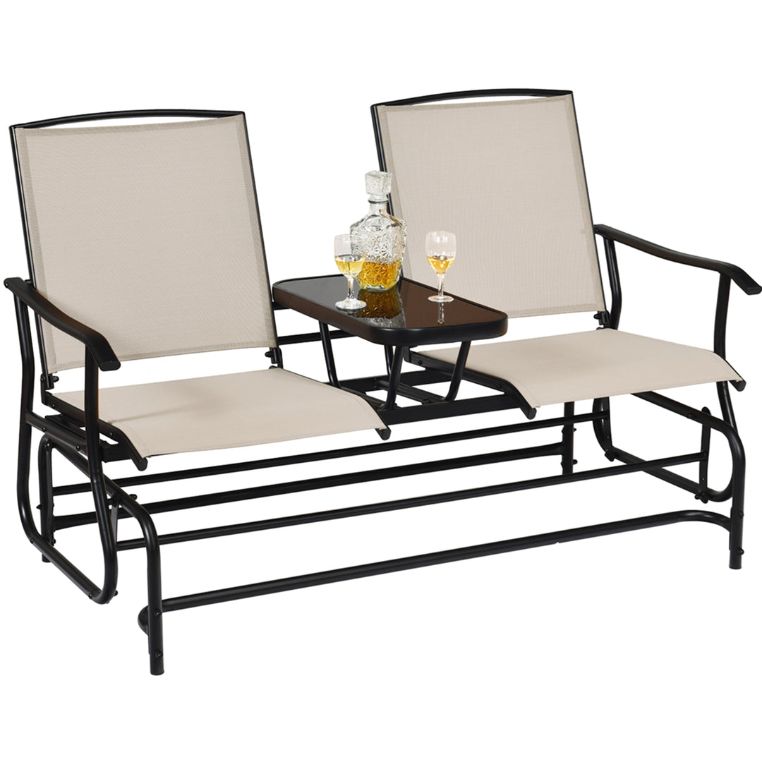 Patio 2-Person Glider Rocking Char Loveseat Garden w/ Tempered Glass Table Image 5