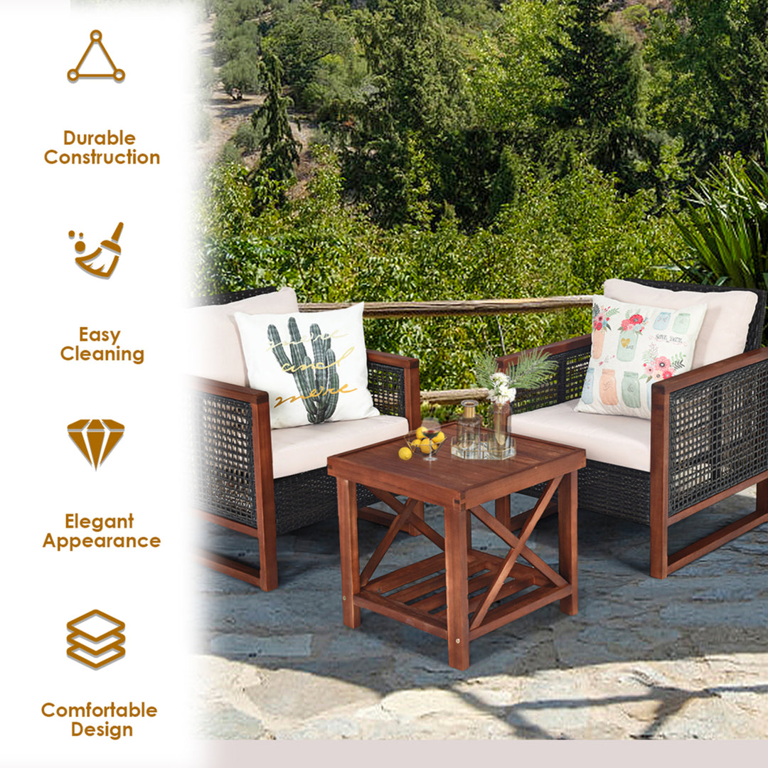 3PCS Rattan Wicker Patio Conversation Set Outdoor Furniture Set w/ Cushion Image 7