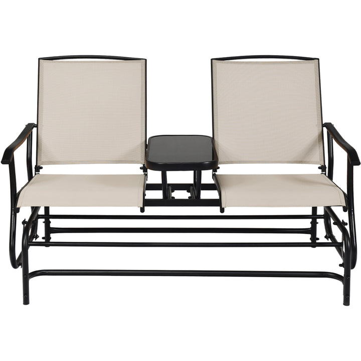 Patio 2-Person Glider Rocking Char Loveseat Garden w/ Tempered Glass Table Image 6