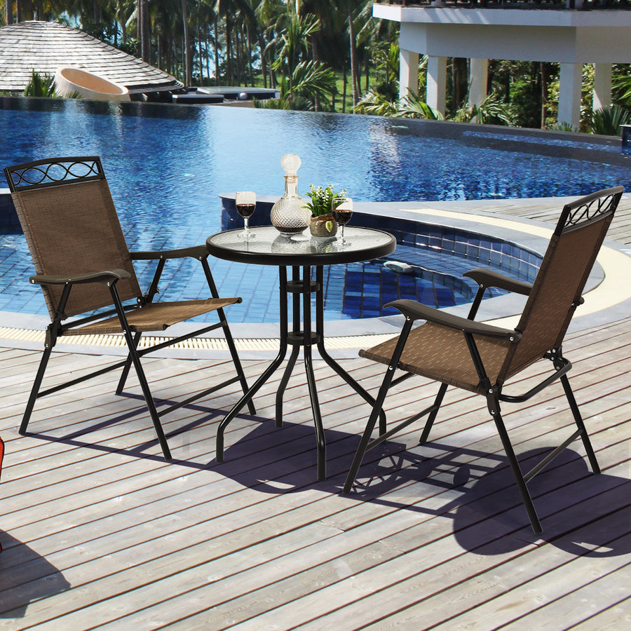 3PCS Bistro Set Conversation Set Pub Patio Outdoor w/ Folding Chairs Table Image 1