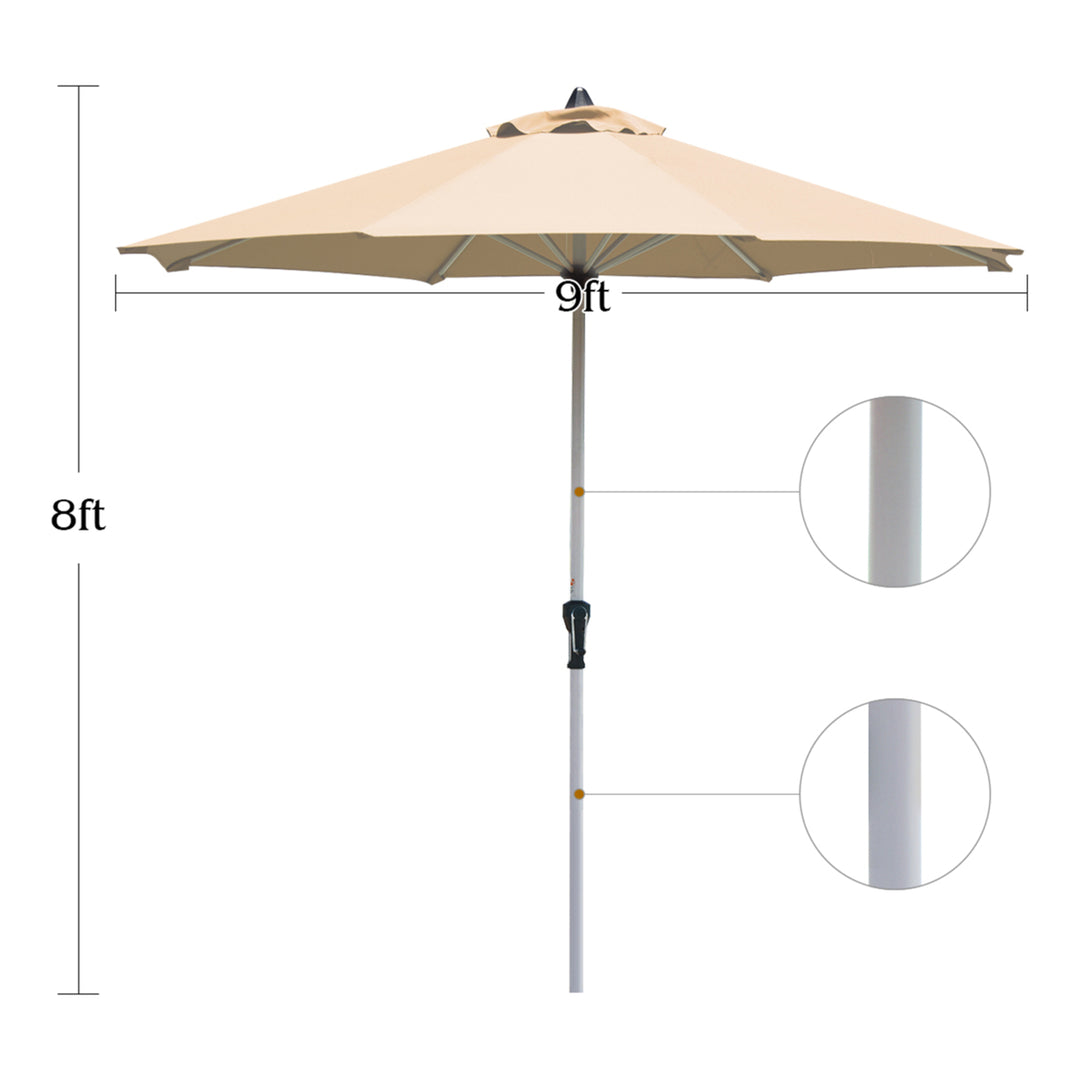 9Ft Patio Outdoor Umbrella Market Table Umbrella w/ Crank 8 Ribs Beige Image 2