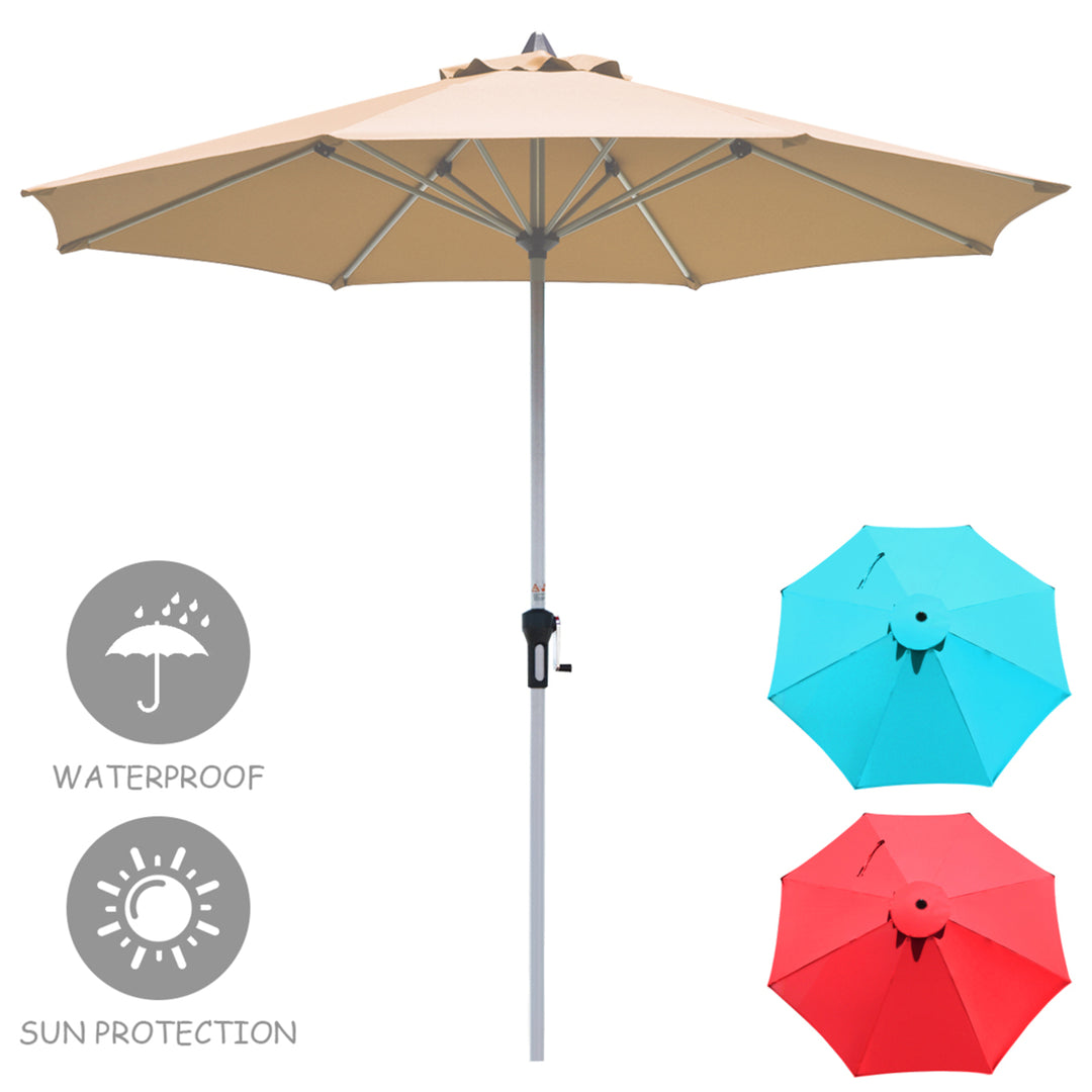 9Ft Patio Outdoor Umbrella Market Table Umbrella w/ Crank 8 Ribs Beige Image 3