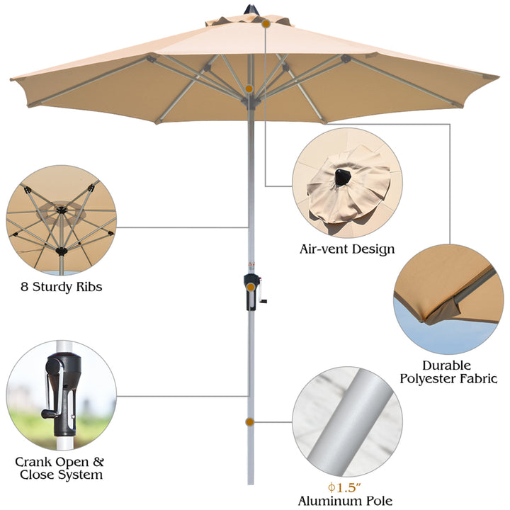 9Ft Patio Outdoor Umbrella Market Table Umbrella w/ Crank 8 Ribs Beige Image 8