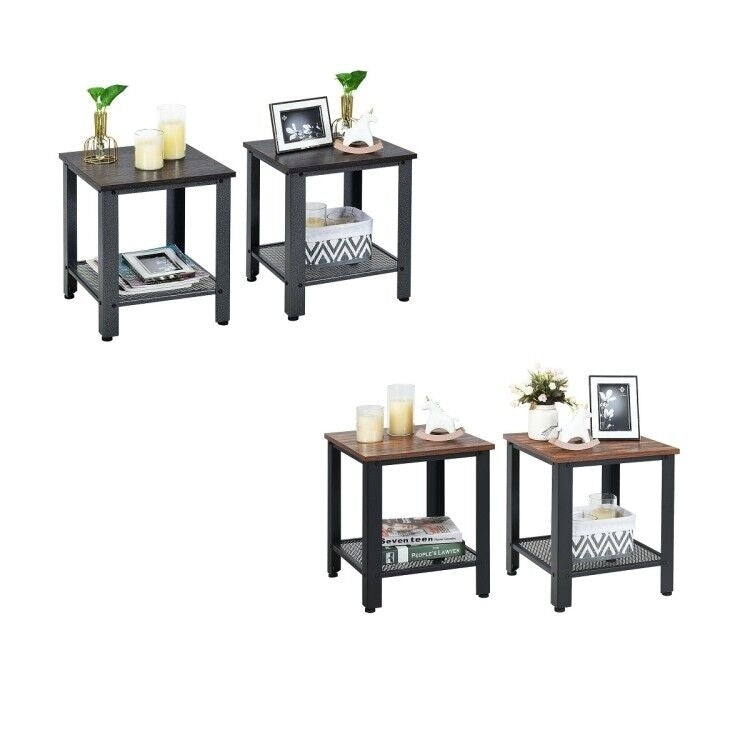 Set of 2 Industrial End Table 2Tier Side Table W/Storage Shelf Sofa Table Image 1