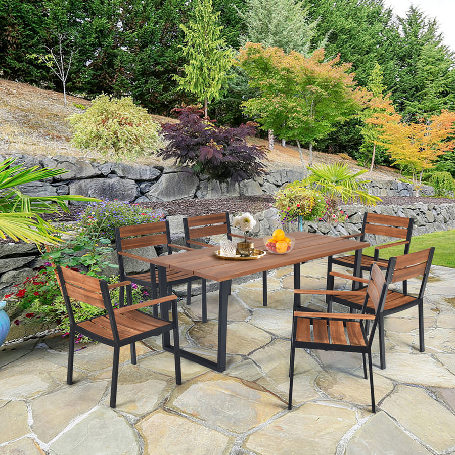 Patented 7PCS Patio Dining Set Outdoor Furniture Set w/ 6 Armchairs Umbrella Hole Image 1