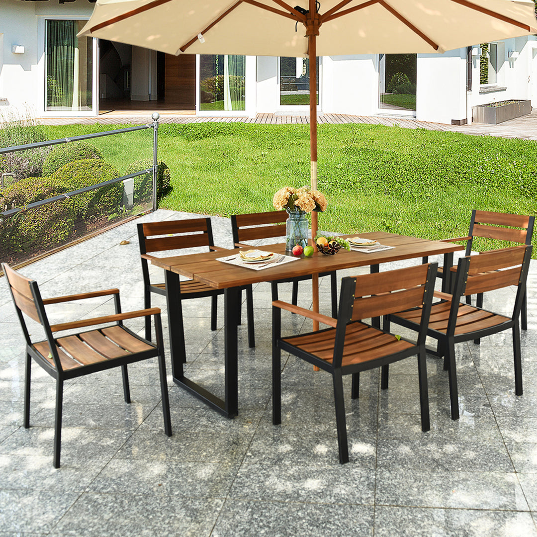 Patented 7PCS Patio Dining Set Outdoor Furniture Set w/ 6 Armchairs Umbrella Hole Image 5