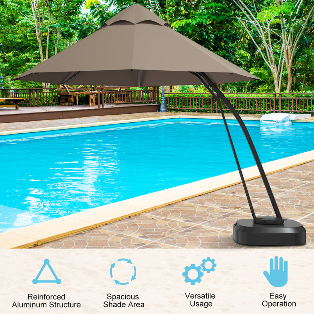 Gymax 11ft Patio Cantilever Hand Push Offset Hanging Umbrella w/ Wheels Base Tan Image 5