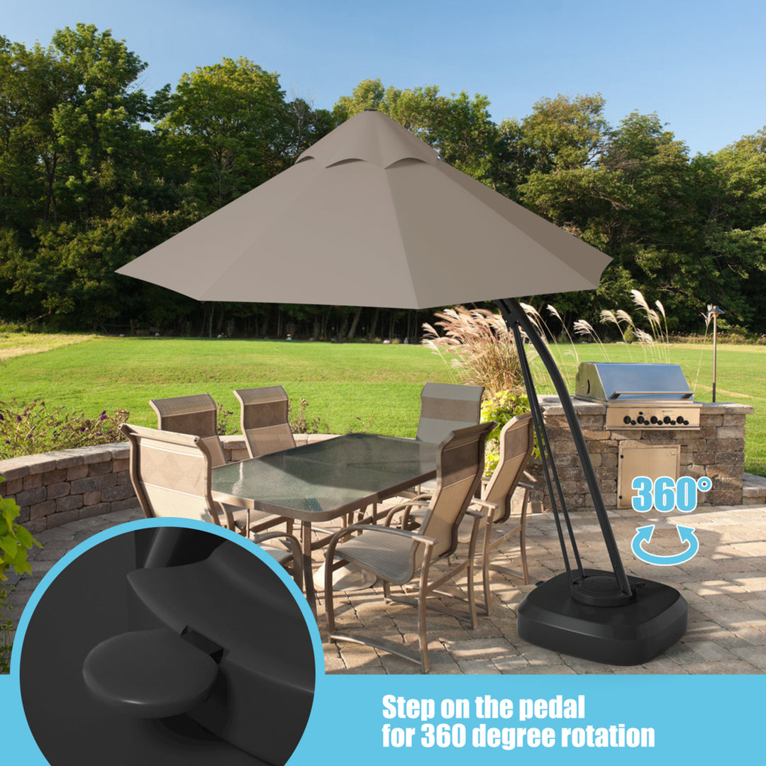 Gymax 11ft Patio Cantilever Hand Push Offset Hanging Umbrella w/ Wheels Base Tan Image 7