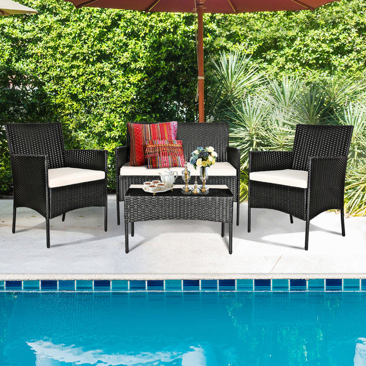 4PCS Outdoor Furniture Set Patio Rattan Conversation Set w/ Cushion Image 1