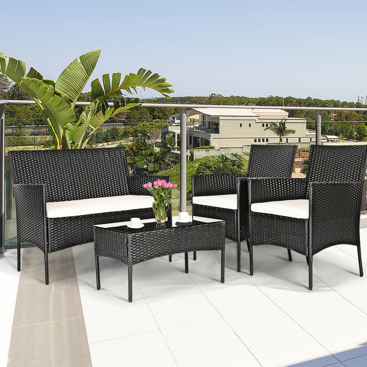 4PCS Outdoor Furniture Set Patio Rattan Conversation Set w/ Cushion Image 6