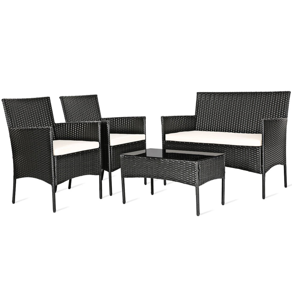 4PCS Outdoor Furniture Set Patio Rattan Conversation Set w/ Cushion Image 2