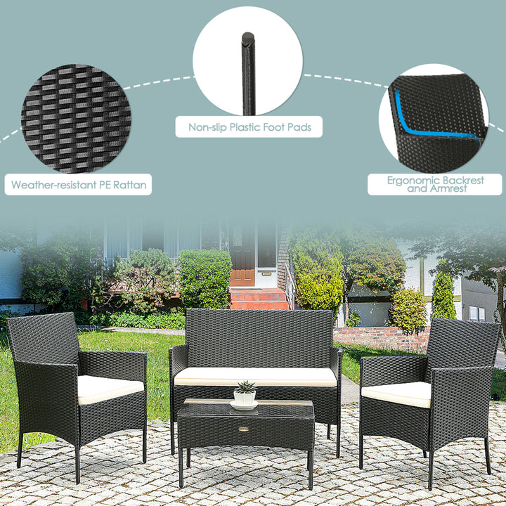 4PCS Outdoor Furniture Set Patio Rattan Conversation Set w/ Cushion Image 8