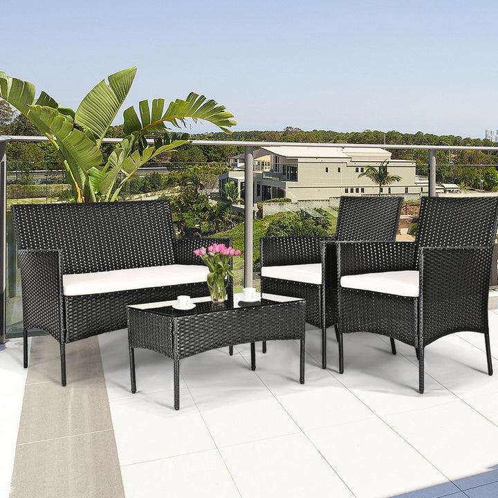 Gymax 8PC Rattan Patio Conversation Set Outdoor Furniture Set Garden w/ Cushion Image 5