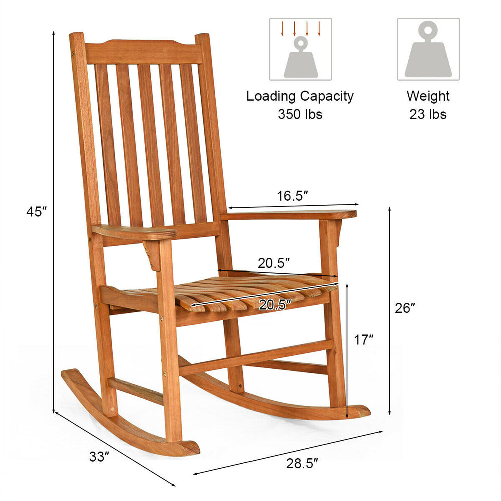 2 PCS Outdoor Eucalyptus Rocking Chair Single Rocker for Patio Deck Natural Image 2