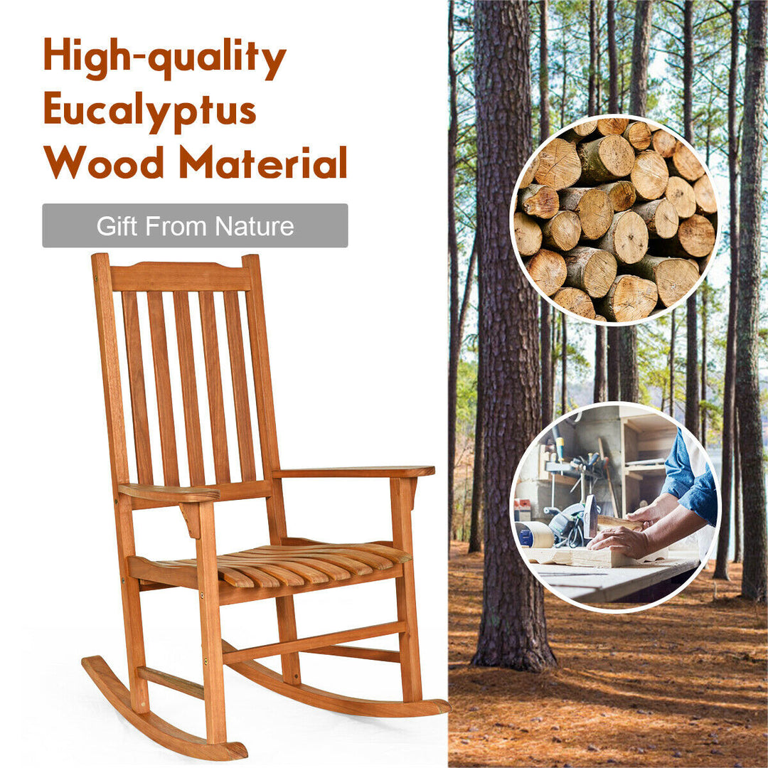 2 PCS Outdoor Eucalyptus Rocking Chair Single Rocker for Patio Deck Natural Image 8