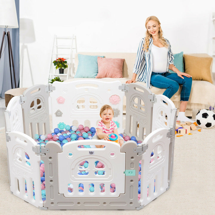 10-Panel Foldable Baby Playpen Kids Activity Centre w/ Tray Table and Desk Image 3