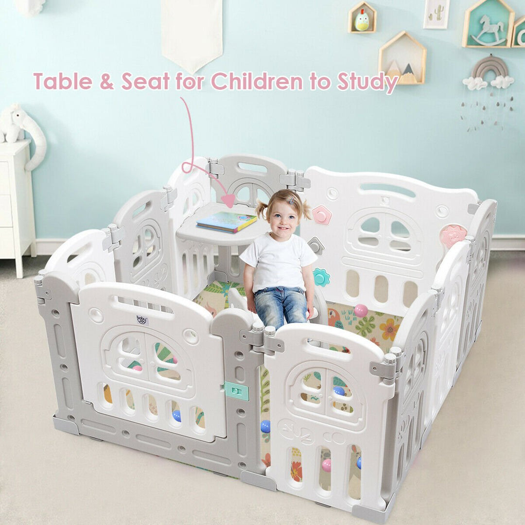 10-Panel Foldable Baby Playpen Kids Activity Centre w/ Tray Table and Desk Image 4