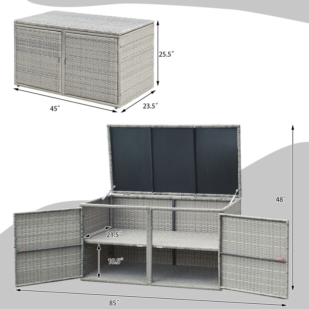 88 Gallon Rattan Storage Box Outdoor Patio Container Seat w/ Shelf Door Image 2