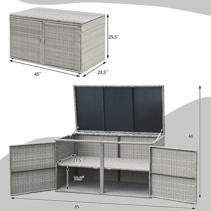 88 Gallon Rattan Storage Box Outdoor Patio Container Seat w/ Shelf Door Image 2