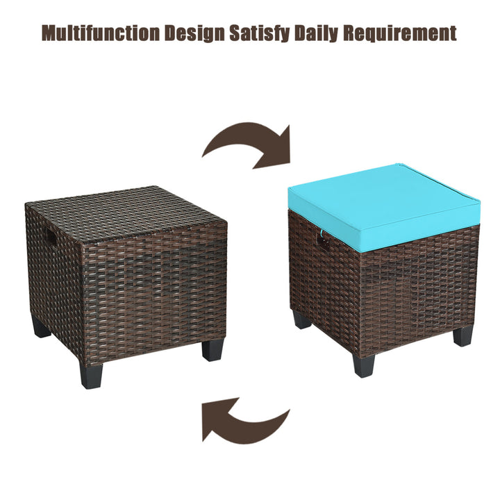 Set of 2 Patio Rattan Ottoman Footrest Garden Outdoor w/ Turquoise Cushion Image 8