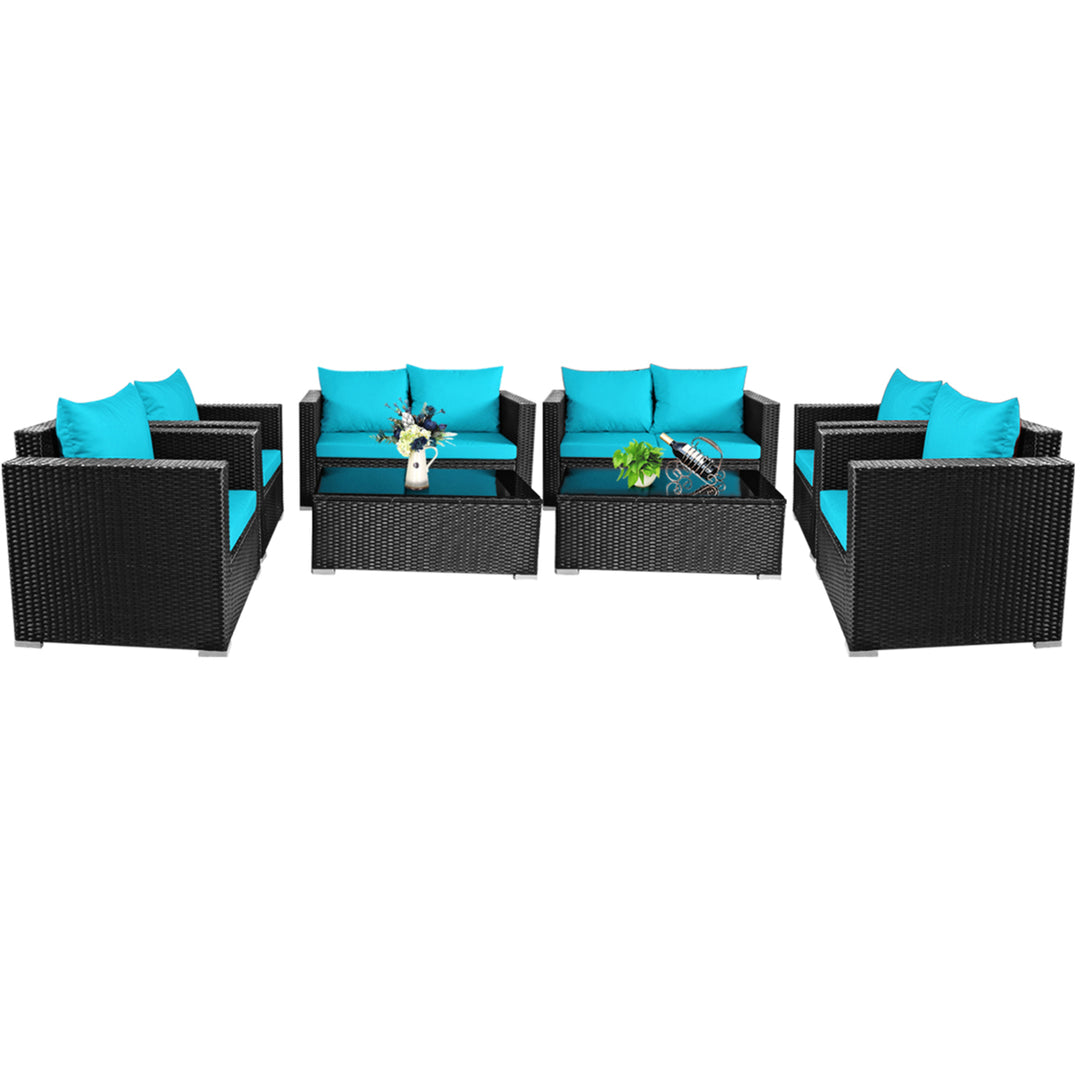 8PCS Rattan Patio Conversation Set Outdoor Furniture Set w/ Cushions Image 1