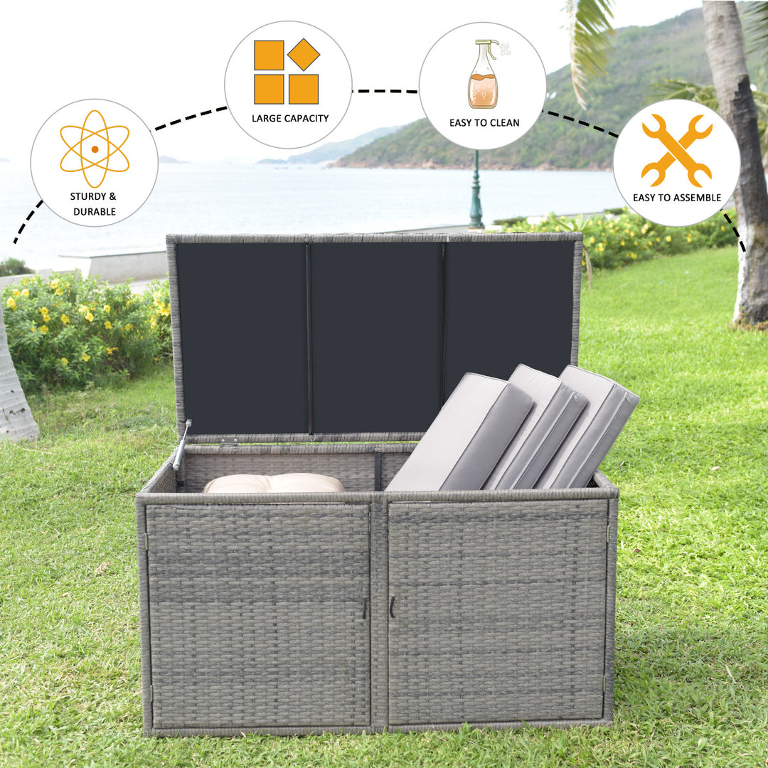 88 Gallon Rattan Storage Box Outdoor Patio Container Seat w/ Shelf Door Image 8