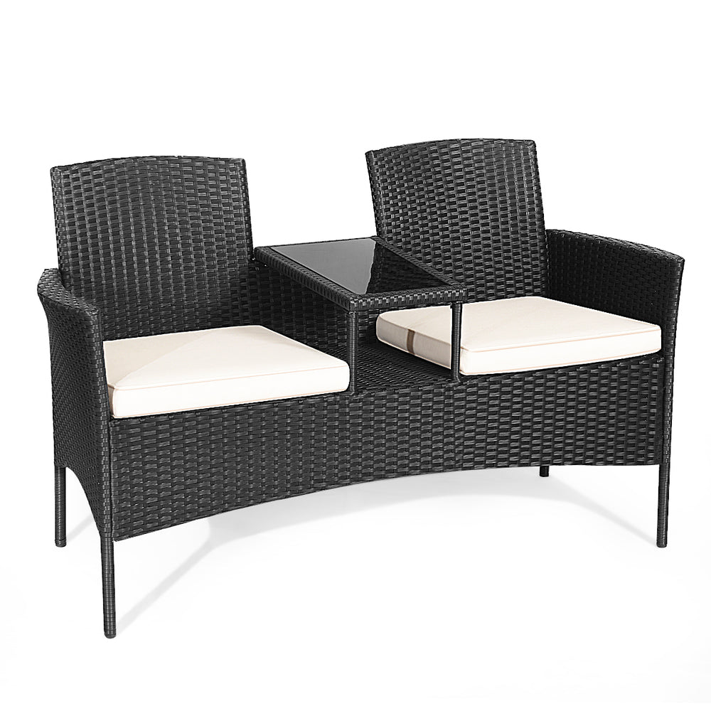 Cushioned Rattan Wicker Patio Conversation Set w/ Table Steel Frame Image 2