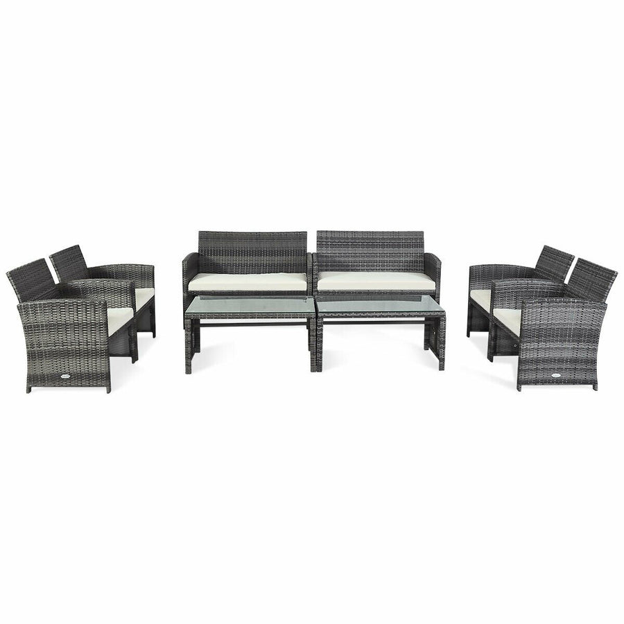 8PCS Patio Outdoor Rattan Furniture Set w/ Cushioned Chair Loveseat Table Image 1